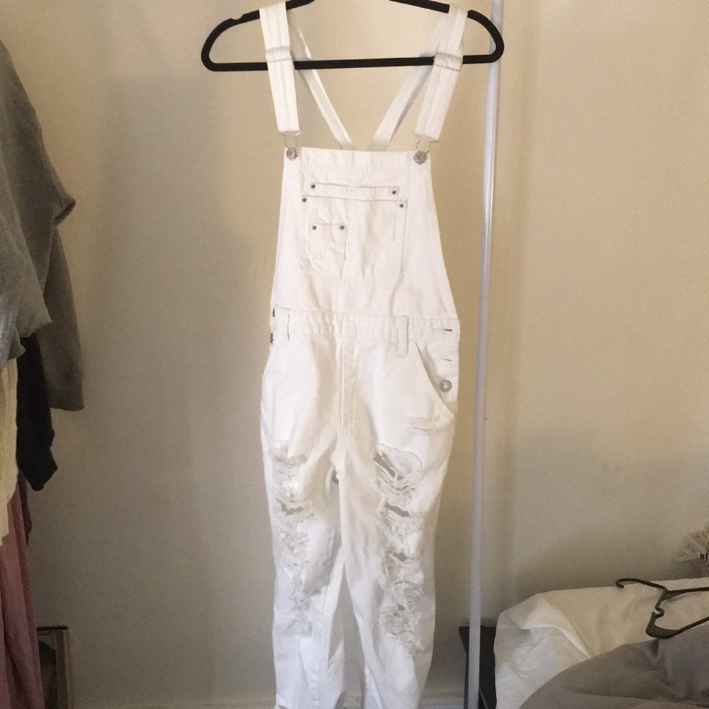 White denim overalls